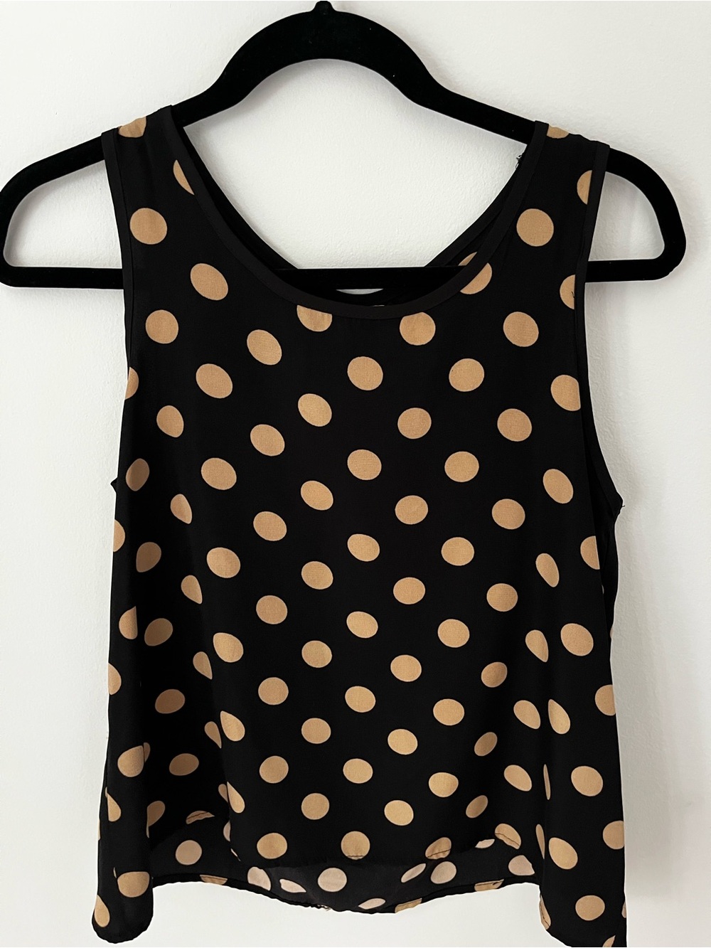 Elodie Black Tank Top with Beige Polka Dots
